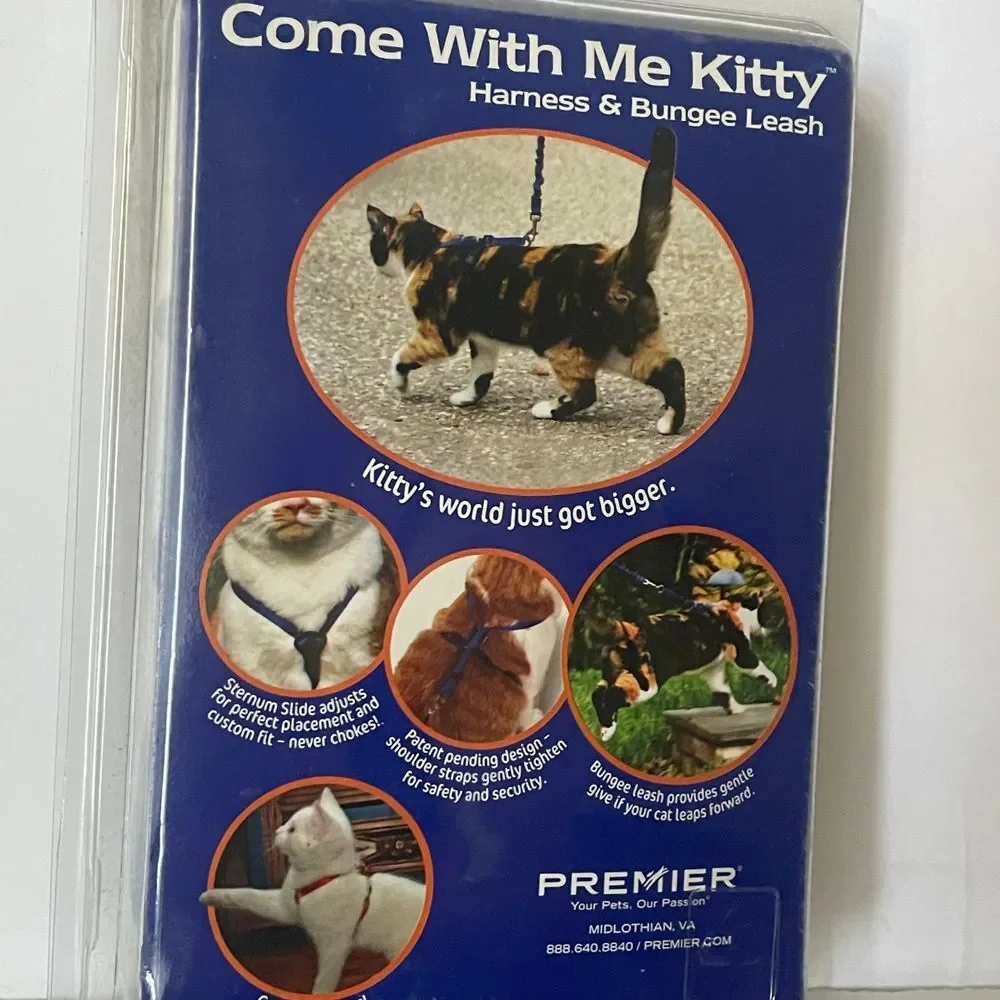 Premier Come‎ With Me Kitty Cat Harness & Bungee Leash Medium Blue Outdoor Walk